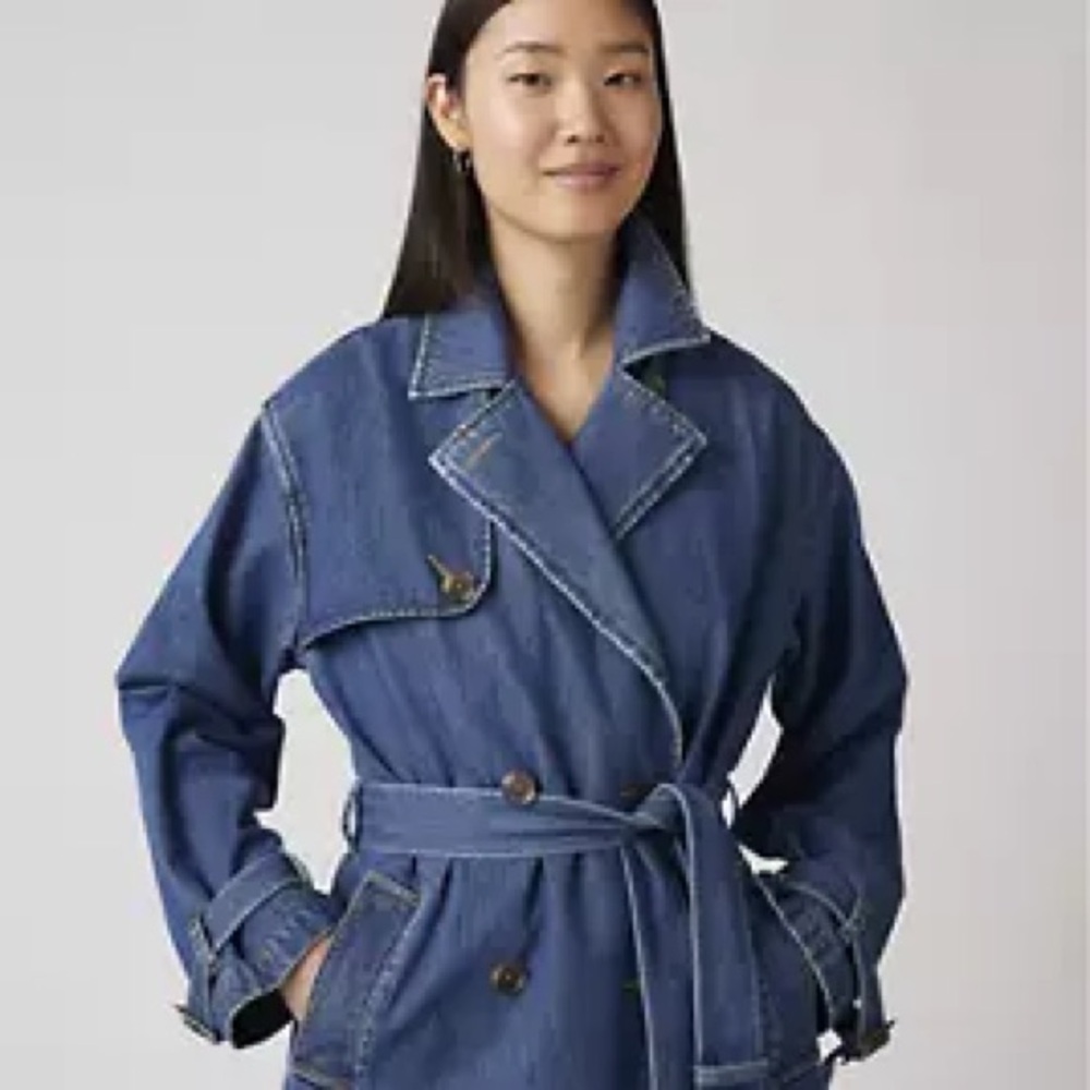 Denim Trench Wrap Jacket - Blue